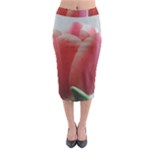 Red - White Tulip flower Midi Pencil Skirt