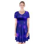 Blue Xmas design Short Sleeve V-neck Flare Dress