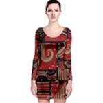 Red and brown abstraction Long Sleeve Bodycon Dress