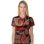 Red and brown abstraction Women s V-Neck Sport Mesh Tee