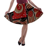 Red and brown abstraction A-line Skater Skirt