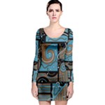 Blue and brown abstraction Long Sleeve Bodycon Dress
