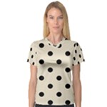 Polka Dots - Black on Pearl Brown Women s V-Neck Sport Mesh Tee