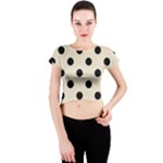 Polka Dots - Black on Pearl Brown Crew Neck Crop Top