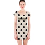 Polka Dots - Black on Pearl Brown Short Sleeve Bodycon Dress