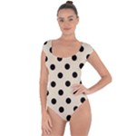 Polka Dots - Black on Pearl Brown Short Sleeve Leotard (Ladies)