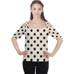 Polka Dots - Black on Pearl Brown Women s Cutout Shoulder Tee