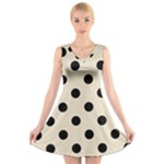 Polka Dots - Black on Pearl Brown V-Neck Sleeveless Dress