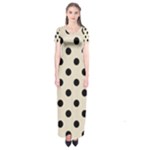Polka Dots - Black on Pearl Brown Short Sleeve Maxi Dress