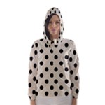 Polka Dots - Black on Pearl Brown Hooded Wind Breaker (Women)