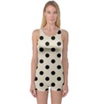 Polka Dots - Black on Pearl Brown One Piece Boyleg Swimsuit