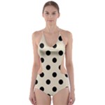 Polka Dots - Black on Pearl Brown Cut-Out One Piece Swimsuit