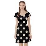Polka Dots - Pearl Brown on Black Short Sleeve Skater Dress