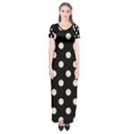 Polka Dots - Pearl Brown on Black Short Sleeve Maxi Dress