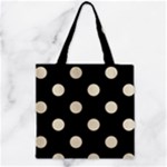Polka Dots - Pearl Brown on Black Zipper Grocery Tote Bag
