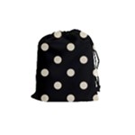 Polka Dots - Pearl Brown on Black Drawstring Pouch (M)