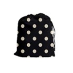 Polka Dots - Pearl Brown on Black Drawstring Pouch (L)