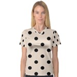 Polka Dots - Black on Almond Brown Women s V-Neck Sport Mesh Tee