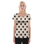 Polka Dots - Black on Almond Brown Women s Cap Sleeve Top