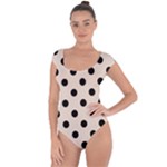 Polka Dots - Black on Almond Brown Short Sleeve Leotard (Ladies)