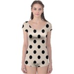 Polka Dots - Black on Almond Brown Boyleg Leotard (Ladies)