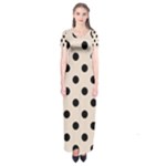 Polka Dots - Black on Almond Brown Short Sleeve Maxi Dress
