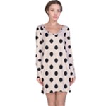 Polka Dots - Black on Almond Brown Long Sleeve Nightdress