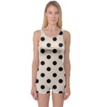 Polka Dots - Black on Almond Brown One Piece Boyleg Swimsuit