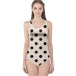 Polka Dots - Black on Almond Brown One Piece Swimsuit