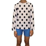 Polka Dots - Black on Almond Brown Kid s Long Sleeve Swimwear