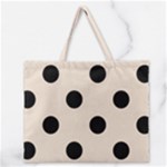 Polka Dots - Black on Almond Brown Zipper Large Tote Bag