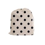 Polka Dots - Black on Almond Brown Drawstring Pouch (L)