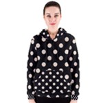 Polka Dots - Almond Brown on Black Women s Zipper Hoodie