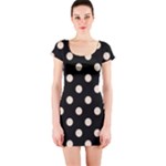 Polka Dots - Almond Brown on Black Short Sleeve Bodycon Dress