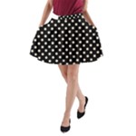 Polka Dots - Almond Brown on Black A-Line Pocket Skirt