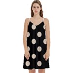 Polka Dots - Almond Brown on Black Women s Reversible Sports Bra with Border