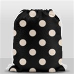 Polka Dots - Almond Brown on Black Drawstring Bag (Small)