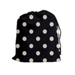 Polka Dots - Almond Brown on Black Drawstring Pouch (XL)