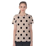 Polka Dots - Black on Pastel Brown Women s Cotton Tee