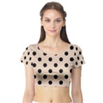 Polka Dots - Black on Pastel Brown Short Sleeve Crop Top (Tight Fit)