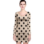 Polka Dots - Black on Pastel Brown Long Sleeve Bodycon Dress