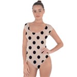 Polka Dots - Black on Pastel Brown Short Sleeve Leotard (Ladies)