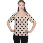 Polka Dots - Black on Pastel Brown Women s Cutout Shoulder Tee