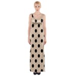 Polka Dots - Black on Pastel Brown Maxi Thigh Split Dress