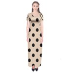 Polka Dots - Black on Pastel Brown Short Sleeve Maxi Dress