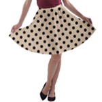 Polka Dots - Black on Pastel Brown A-line Skater Skirt