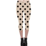 Polka Dots - Black on Pastel Brown Capri Leggings