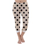 Polka Dots - Black on Pastel Brown Capri Winter Leggings