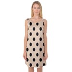 Polka Dots - Black on Pastel Brown Sleeveless Satin Nightdress