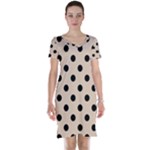 Polka Dots - Black on Pastel Brown Short Sleeve Nightdress